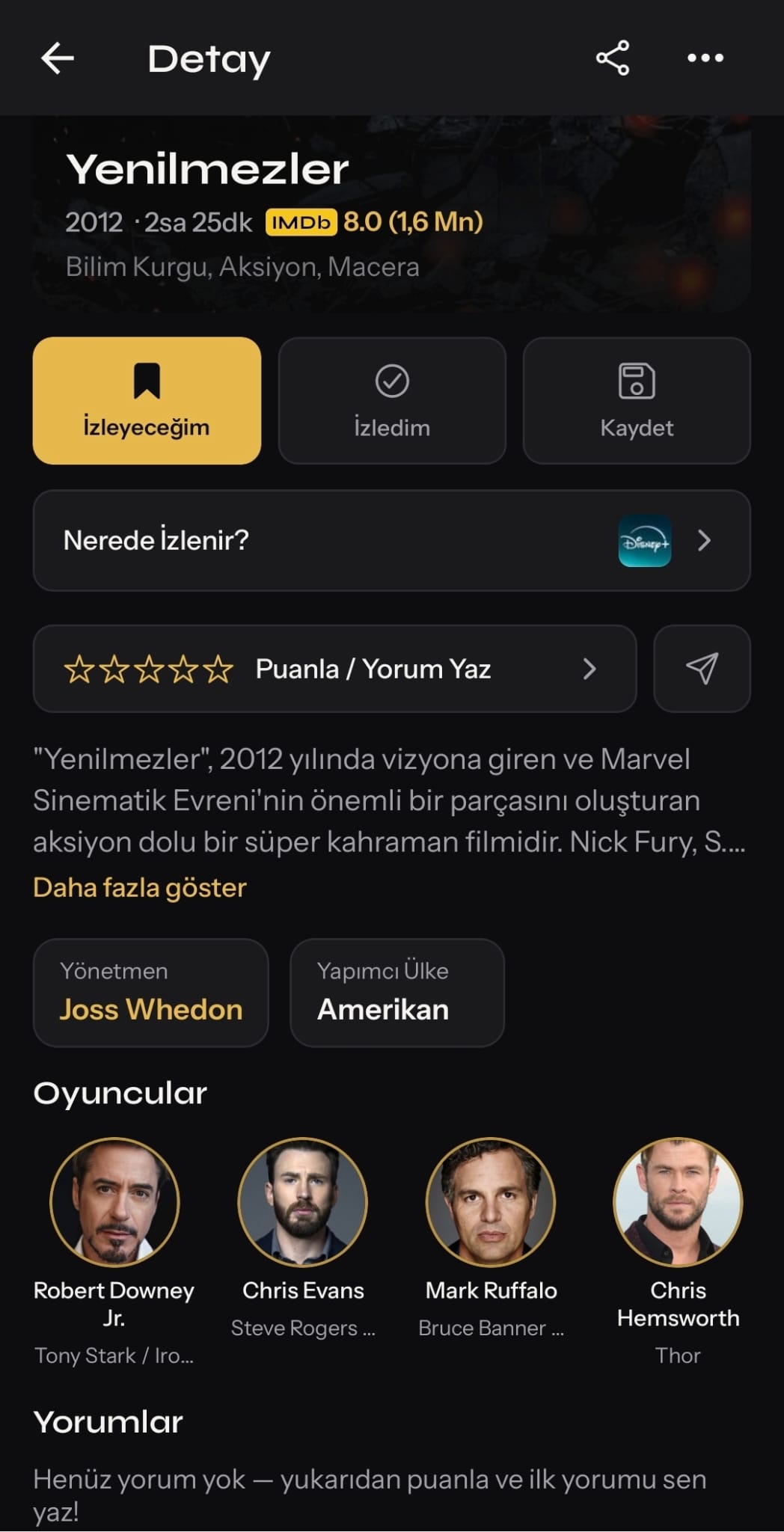 FilmDefterim film detay ekranı