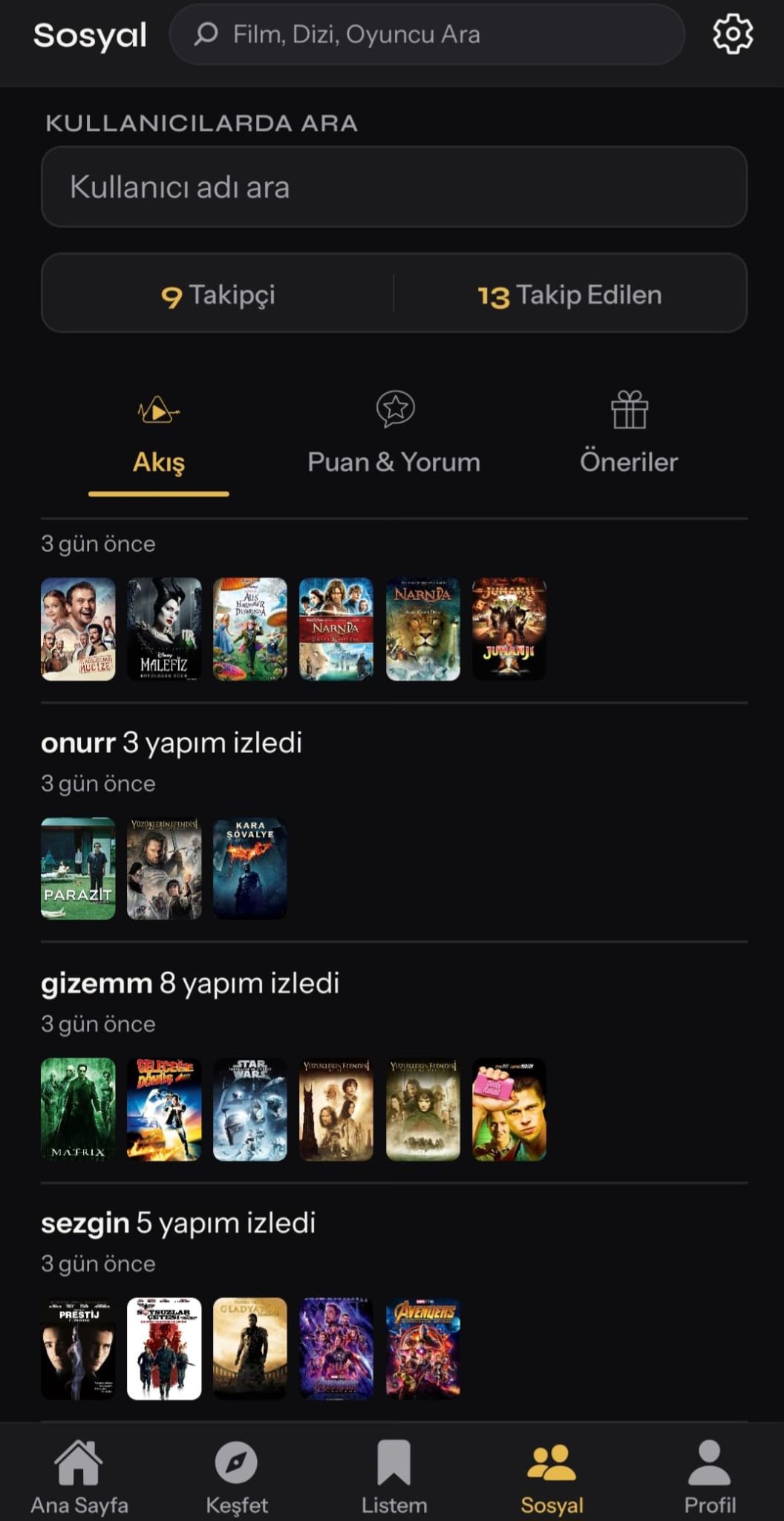FilmDefterim Sosyal ekranı